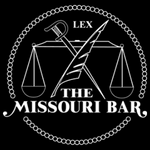 A black and white logo for the missouri bar.
